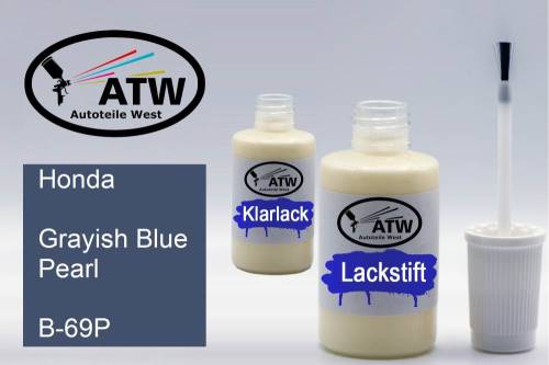 Honda, Grayish Blue Pearl, B-69P: 20ml Lackstift + 20ml Klarlack - Set, von ATW Autoteile West.